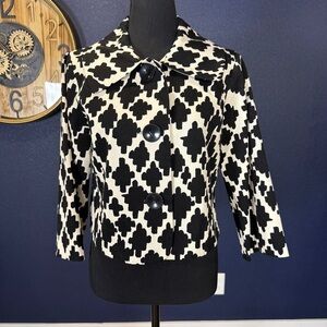 Maestro Black and White Geometric Cropped Jacket Blazer | Size Small